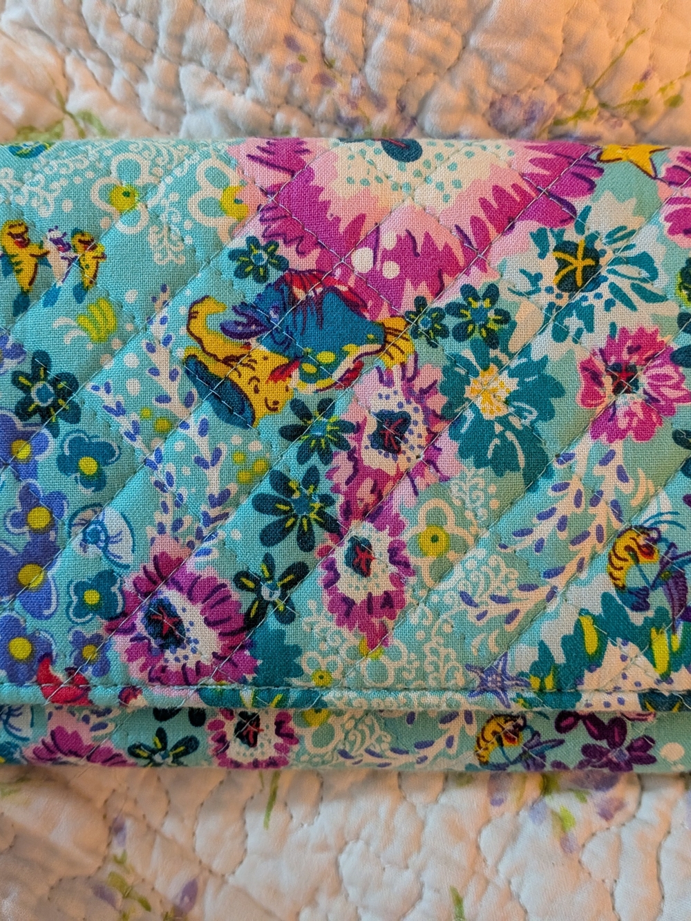 Vera Bradley Turquoise Floral Quilted Wallet with Purple & Yellow Accents